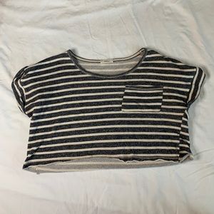 Noble U Gray & White Striped Crop Top Small